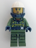 LEGO cty0681 Volcano Explorer - Female Worker, Suit with Harness, Construction Helmet, Breathing Neck Gear with Airtanks, Trans-Black Visor
